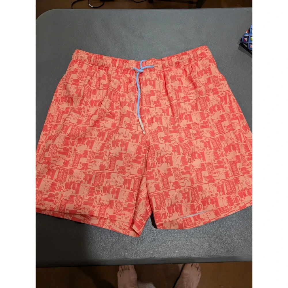 Southern Tide Mens Coral Cocktail Print Swim Trunks Mesh Lined Shorts Medium NEW